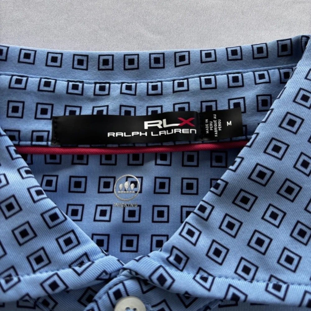 RLX Ralph Lauren‎ PGA Ocean Course Blue Geo Print Golf Polo Shirt Men's M